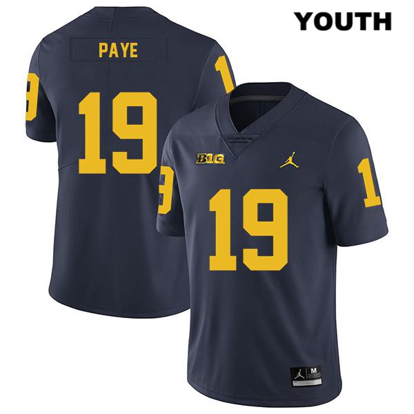Youth NCAA Michigan Wolverines Kwity Paye #19 Navy Jordan Brand Authentic Stitched Legend Football College Jersey ZJ25C61QH